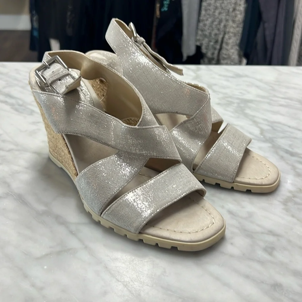 Donald J Pliner Brevos Silver Wedge Espadrilles Size 8
